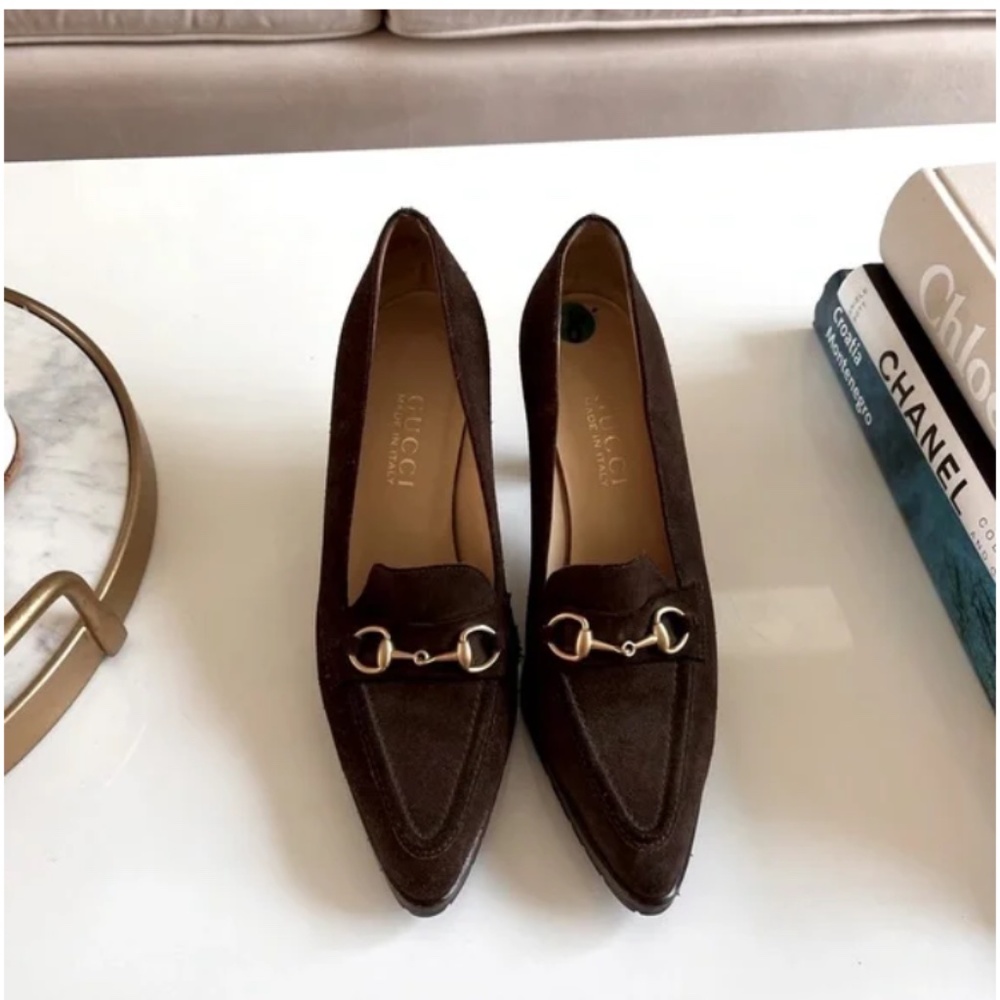Gucci horsebit suede heels